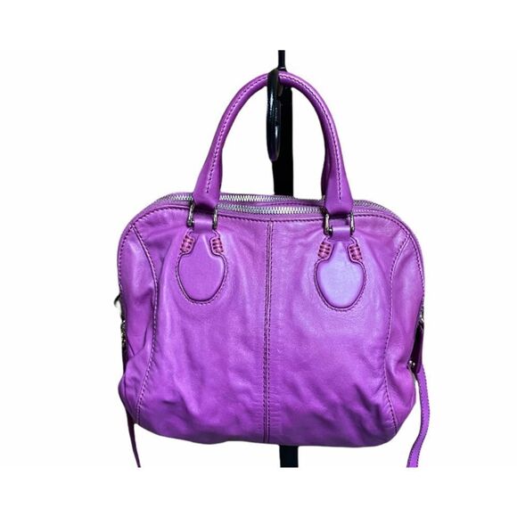 TOD’S Authentic Purple Double Zipper Leather Crossbody Shoulder Bag - Picture 3 of 11